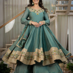 Heavy Rangoli Crush With Sequence And Embroidery Work Anarkali Suit