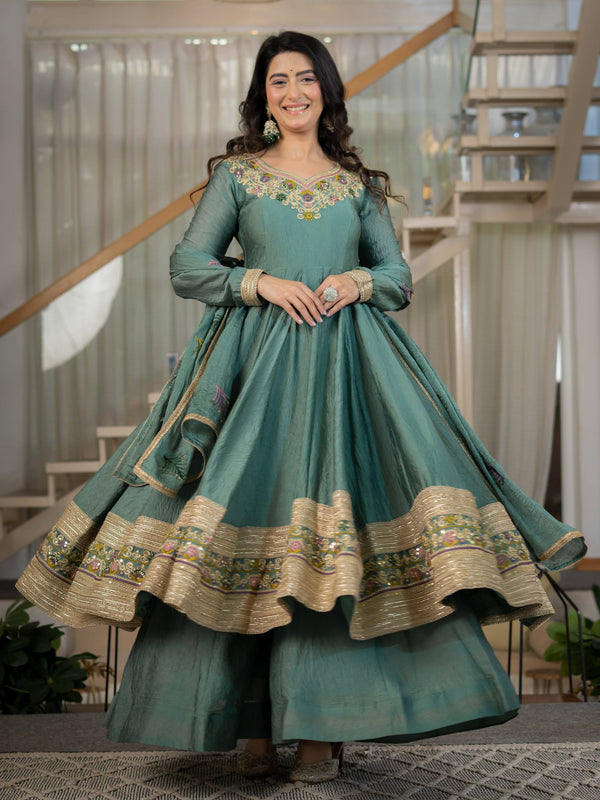 Heavy Rangoli Crush With Sequence And Embroidery Work Anarkali Suit