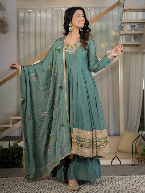 Heavy Rangoli Crush With Sequence And Embroidery Work Anarkali Suit