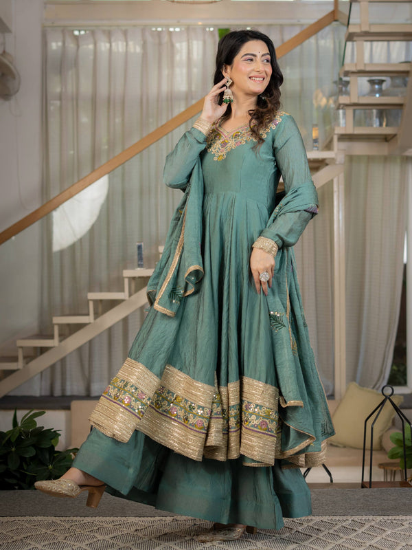 Heavy Rangoli Crush With Sequence And Embroidery Work Anarkali Suit
