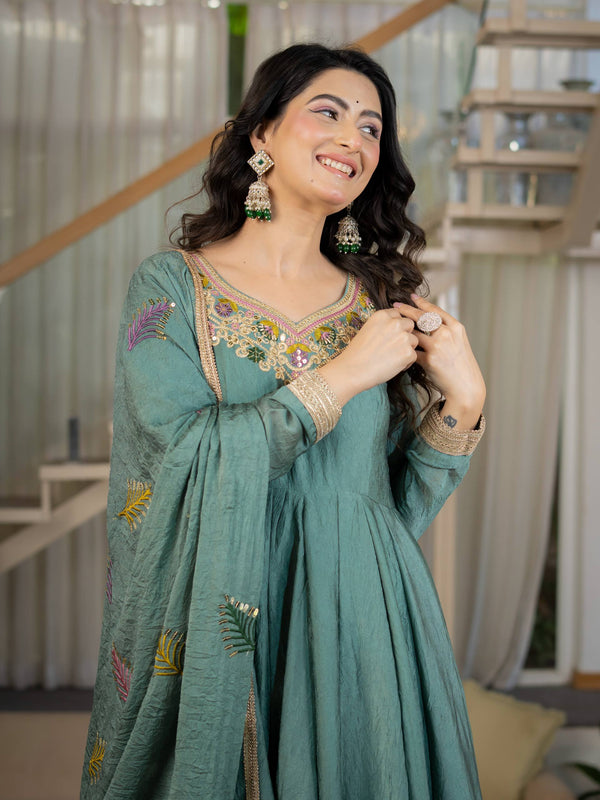 Heavy Rangoli Crush With Sequence And Embroidery Work Anarkali Suit