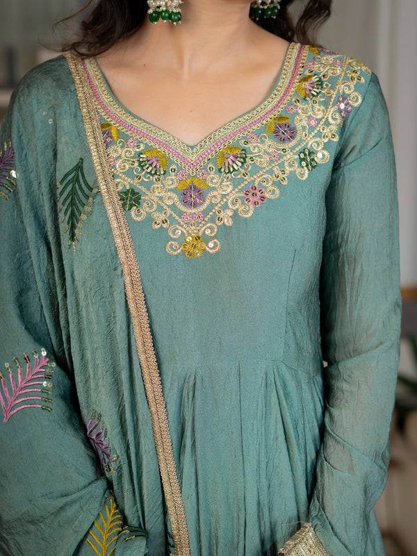 Heavy Rangoli Crush With Sequence And Embroidery Work Anarkali Suit