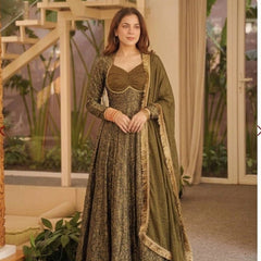 Heavy Floral Brocade Jacquard Fabric Anarkali Suit