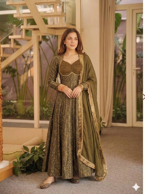 Heavy Floral Brocade Jacquard Fabric Anarkali Suit