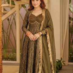 Heavy Floral Brocade Jacquard Fabric Anarkali Suit