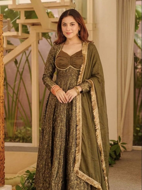 Heavy Floral Brocade Jacquard Fabric Anarkali Suit