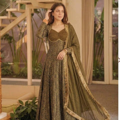 Heavy Floral Brocade Jacquard Fabric Anarkali Suit