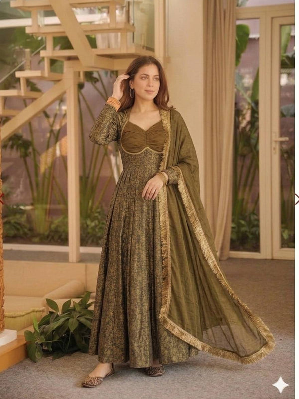 Heavy Floral Brocade Jacquard Fabric Anarkali Suit