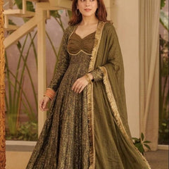 Heavy Floral Brocade Jacquard Fabric Anarkali Suit