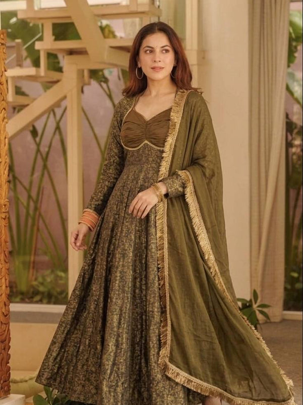 Heavy Floral Brocade Jacquard Fabric Anarkali Suit
