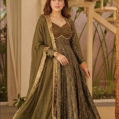 Heavy Floral Brocade Jacquard Fabric Anarkali Suit
