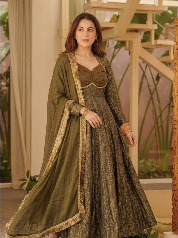 Heavy Floral Brocade Jacquard Fabric Anarkali Suit