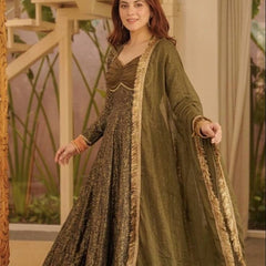 Heavy Floral Brocade Jacquard Fabric Anarkali Suit