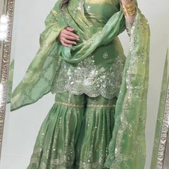 Designer Party Wear Look Top , Sharara and Dupatta