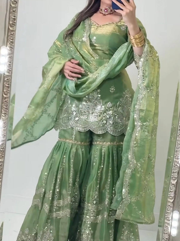 Designer Party Wear Look Top , Sharara and Dupatta