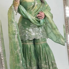 Designer Party Wear Look Top , Sharara and Dupatta