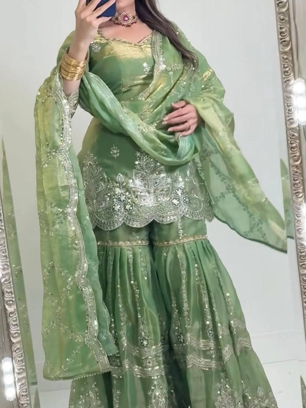 Designer Party Wear Look Top , Sharara and Dupatta