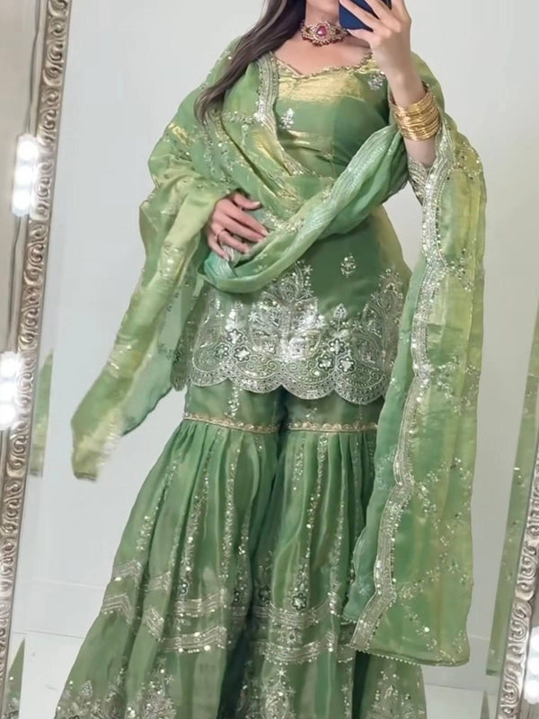 Designer Party Wear Look Top , Sharara and Dupatta