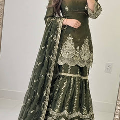Designer Party Wear Look Top , Sharara and Dupatta