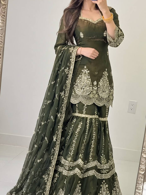 Designer Party Wear Look Top , Sharara and Dupatta