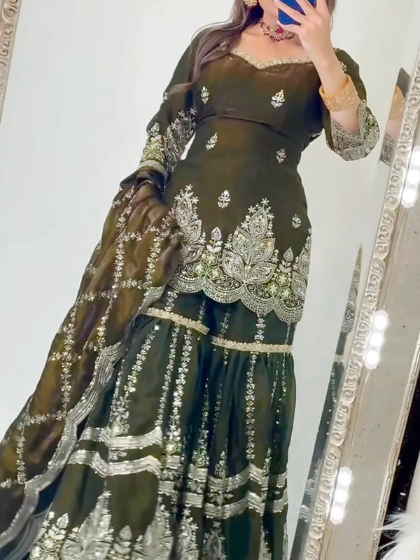 Designer Party Wear Look Top , Sharara and Dupatta