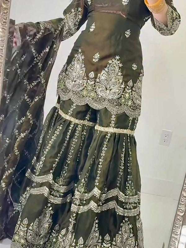 Designer Party Wear Look Top , Sharara and Dupatta