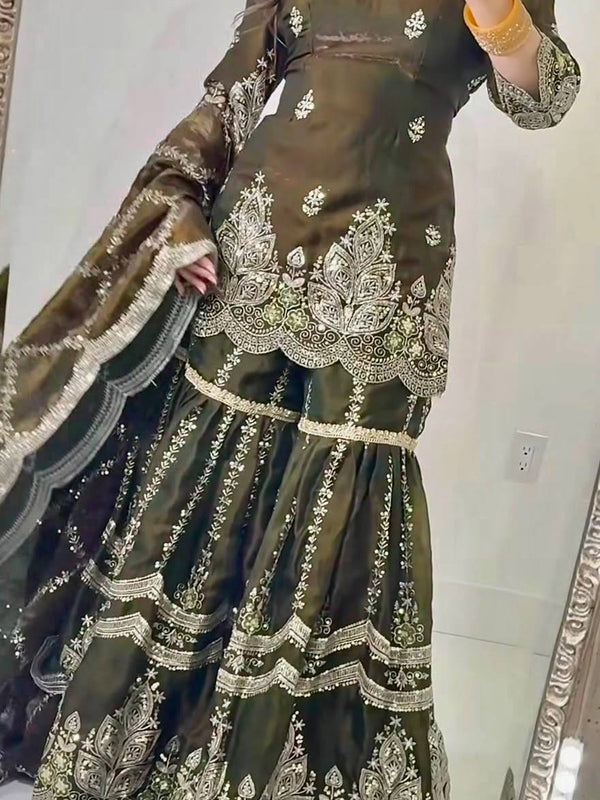 Designer Party Wear Look Top , Sharara and Dupatta