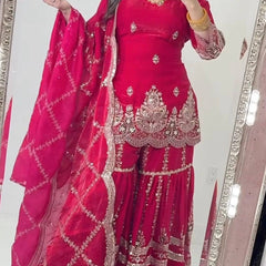 Designer Party Wear Look Top , Sharara and Dupatta