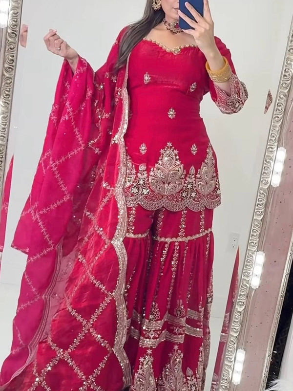 Designer Party Wear Look Top , Sharara and Dupatta