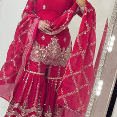 Designer Party Wear Look Top , Sharara and Dupatta