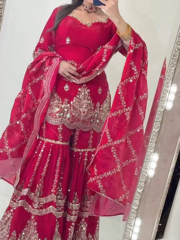 Designer Party Wear Look Top , Sharara and Dupatta