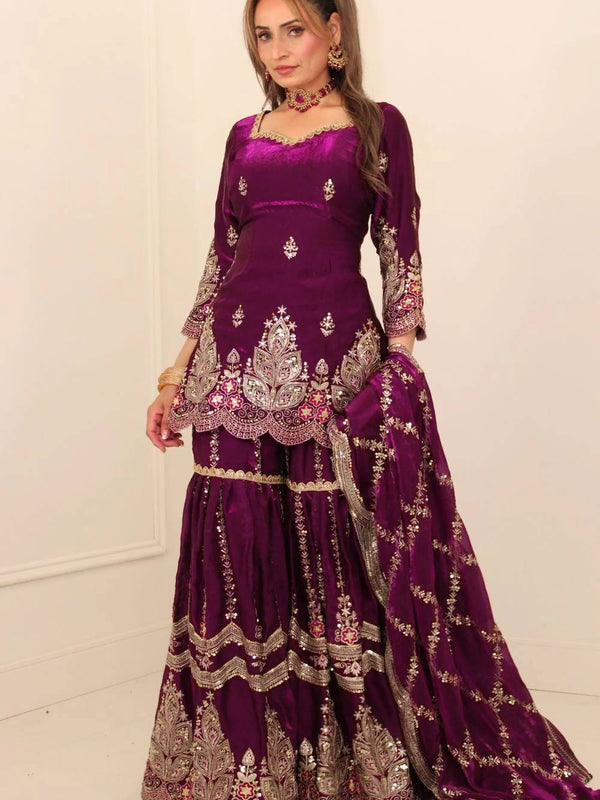 Designer Party Wear Look Top , Sharara and Dupatta