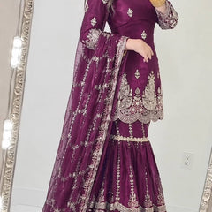 Designer Party Wear Look Top , Sharara and Dupatta