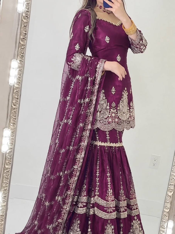 Designer Party Wear Look Top , Sharara and Dupatta