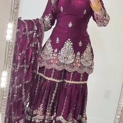 Designer Party Wear Look Top , Sharara and Dupatta