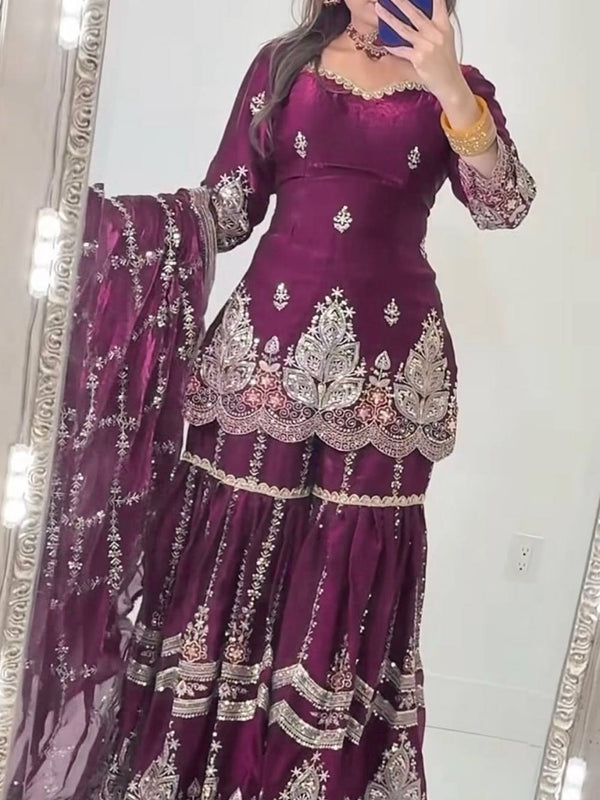 Designer Party Wear Look Top , Sharara and Dupatta