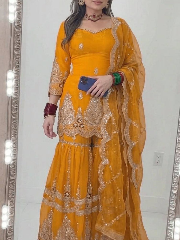 Designer Party Wear Look Top , Sharara and Dupatta