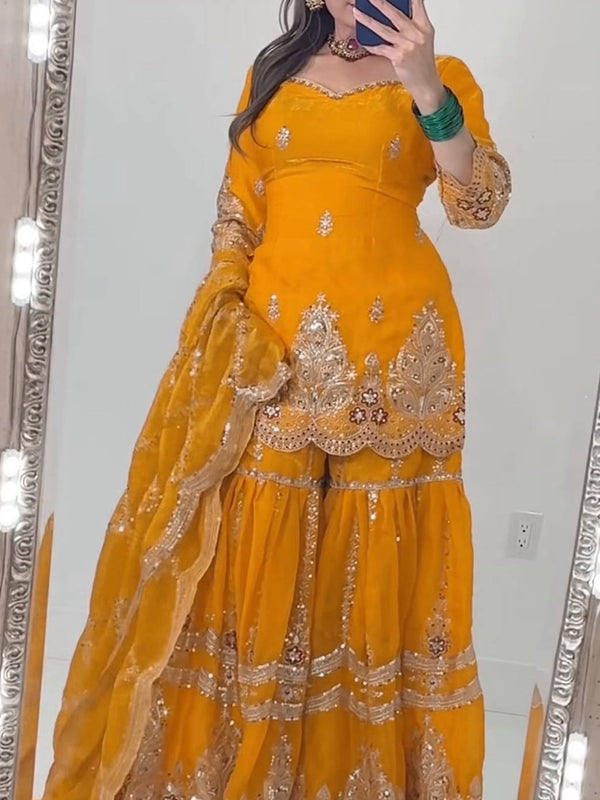 Designer Party Wear Look Top , Sharara and Dupatta