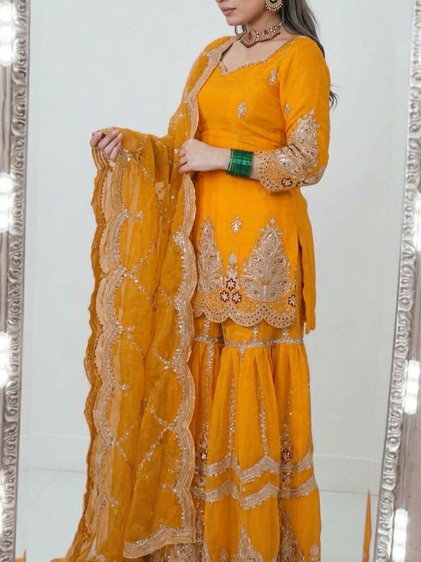 Designer Party Wear Look Top , Sharara and Dupatta