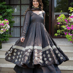 Heavy Vichitra Silk With Sequence And Embroidery Work Anarkali Suit