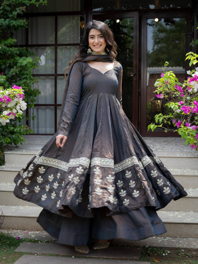Heavy Vichitra Silk With Sequence And Embroidery Work Anarkali Suit