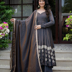 Heavy Vichitra Silk With Sequence And Embroidery Work Anarkali Suit