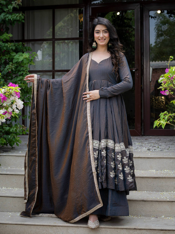 Heavy Vichitra Silk With Sequence And Embroidery Work Anarkali Suit