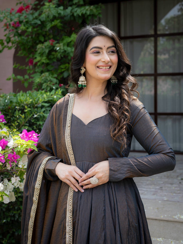 Heavy Vichitra Silk With Sequence And Embroidery Work Anarkali Suit