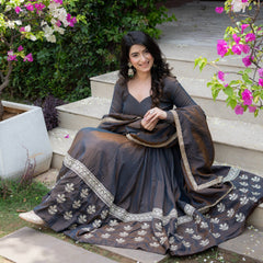 Heavy Vichitra Silk With Sequence And Embroidery Work Anarkali Suit