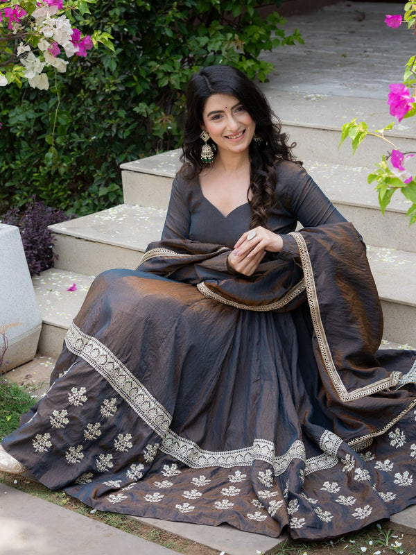 Heavy Vichitra Silk With Sequence And Embroidery Work Anarkali Suit