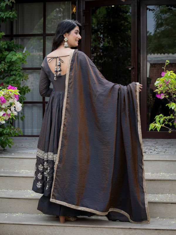 Heavy Vichitra Silk With Sequence And Embroidery Work Anarkali Suit