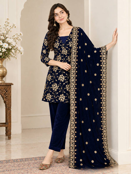Pure Heavy Viscose Velvet With Heavy Embroidery Multi Sequence Work
