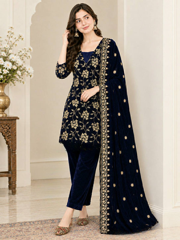 Pure Heavy Viscose Velvet With Heavy Embroidery Multi Sequence Work