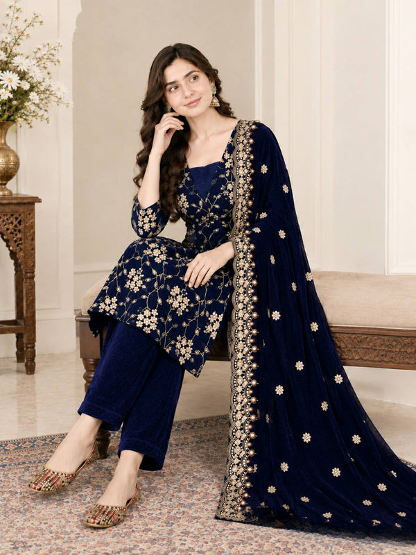 Pure Heavy Viscose Velvet With Heavy Embroidery Multi Sequence Work